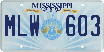 MS license plate MLW603