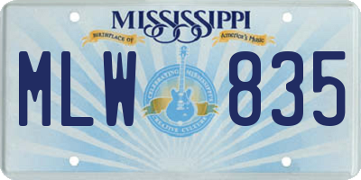 MS license plate MLW835