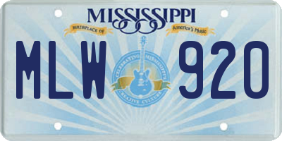 MS license plate MLW920