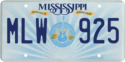 MS license plate MLW925