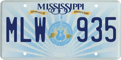 MS license plate MLW935