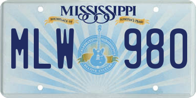 MS license plate MLW980