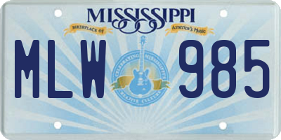 MS license plate MLW985