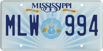 MS license plate MLW994