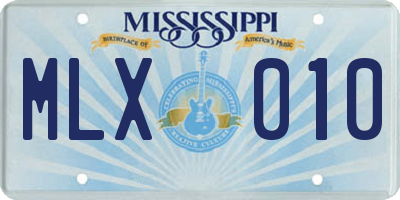 MS license plate MLX010