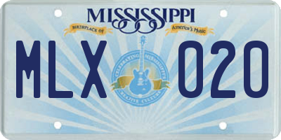 MS license plate MLX020