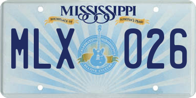MS license plate MLX026