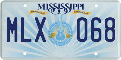 MS license plate MLX068