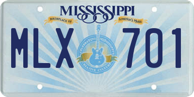 MS license plate MLX701