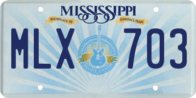 MS license plate MLX703
