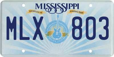 MS license plate MLX803