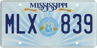 MS license plate MLX839