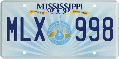 MS license plate MLX998