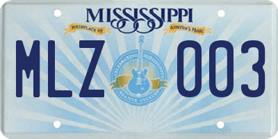 MS license plate MLZ003