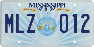 MS license plate MLZ012