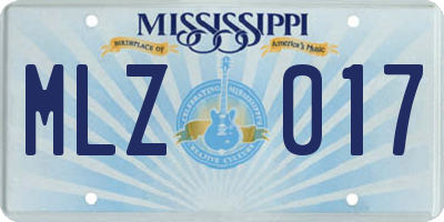 MS license plate MLZ017