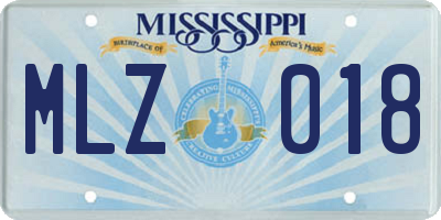 MS license plate MLZ018