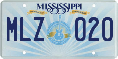 MS license plate MLZ020