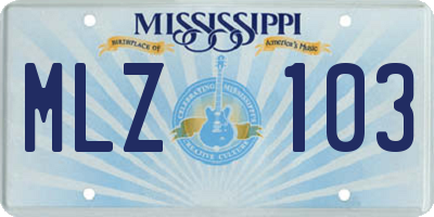 MS license plate MLZ103
