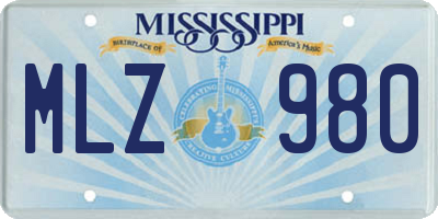 MS license plate MLZ980