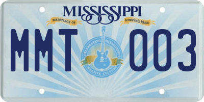 MS license plate MMT003