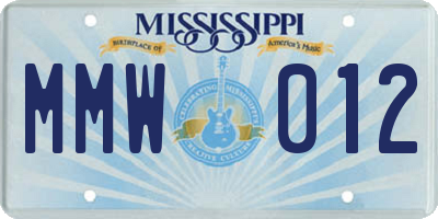 MS license plate MMW012