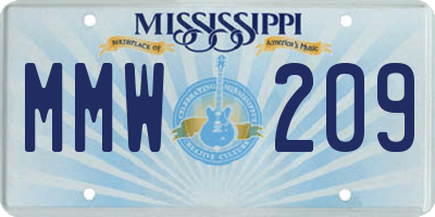 MS license plate MMW209