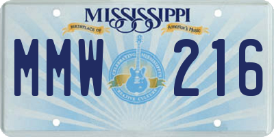 MS license plate MMW216