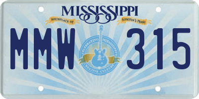 MS license plate MMW315