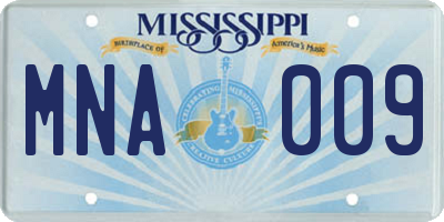 MS license plate MNA009