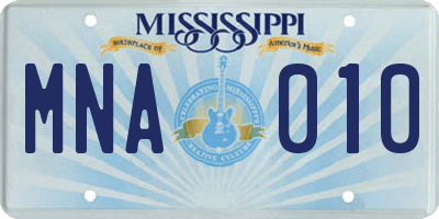 MS license plate MNA010