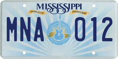 MS license plate MNA012