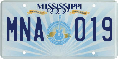 MS license plate MNA019