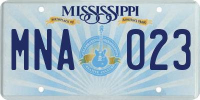 MS license plate MNA023