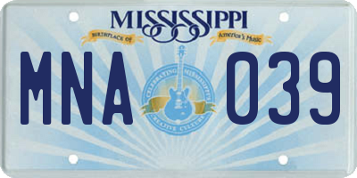 MS license plate MNA039