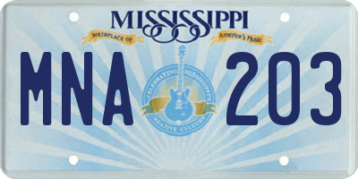 MS license plate MNA203