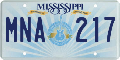 MS license plate MNA217