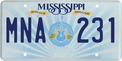 MS license plate MNA231