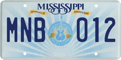 MS license plate MNB012