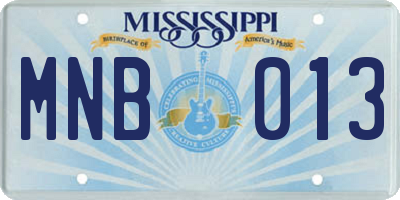 MS license plate MNB013