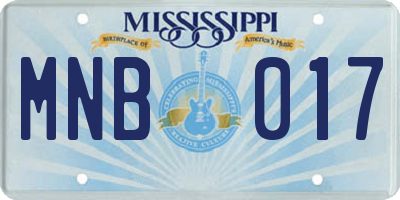 MS license plate MNB017