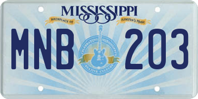 MS license plate MNB203