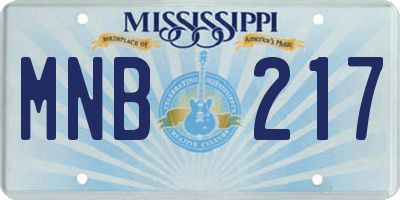 MS license plate MNB217