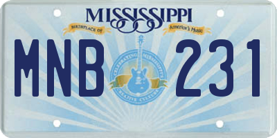 MS license plate MNB231