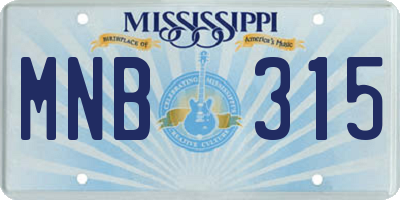 MS license plate MNB315