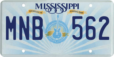 MS license plate MNB562