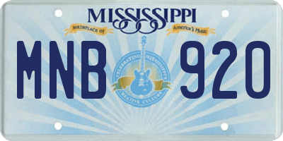 MS license plate MNB920