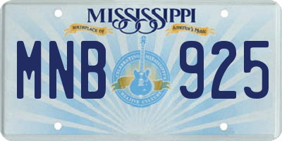 MS license plate MNB925