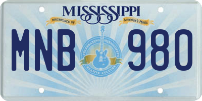MS license plate MNB980