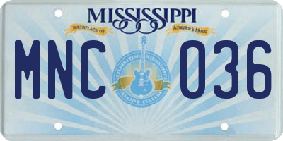 MS license plate MNC036